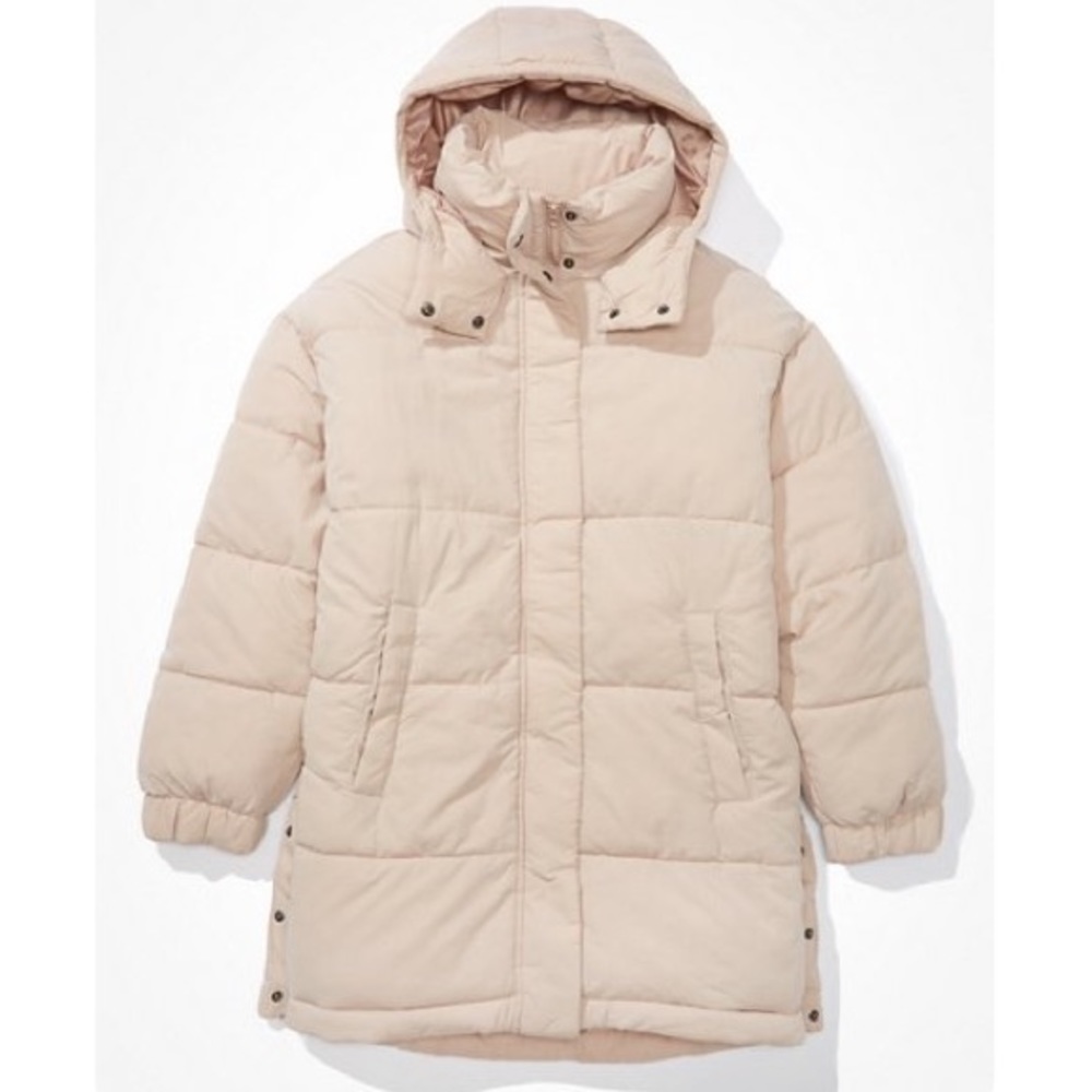 AE Elongated Hooded Puffer Jacket in Antique Rose Size XS